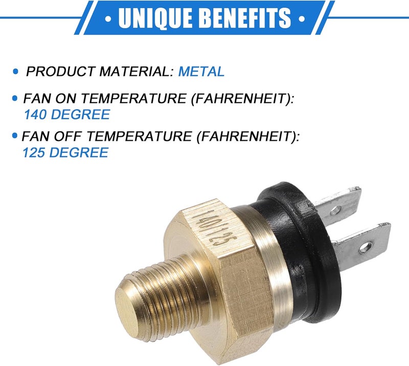 VekAuto Coolant Hose Thermostat Switch Kit, 4AN 140'F on - 125'F Off Transmission Cooler Sensor Fan Oil Cooler Radiator Electric Switch Fitting Universal for Car Truck Metal Black - Image 3